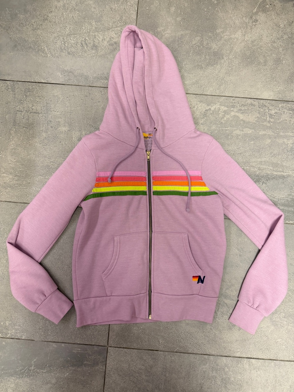 Aviator Nation Mauve Pink Green 5 Stripe Set Zip Up Hoodie Sweatpants Shorts XS - Picture 5 of 15